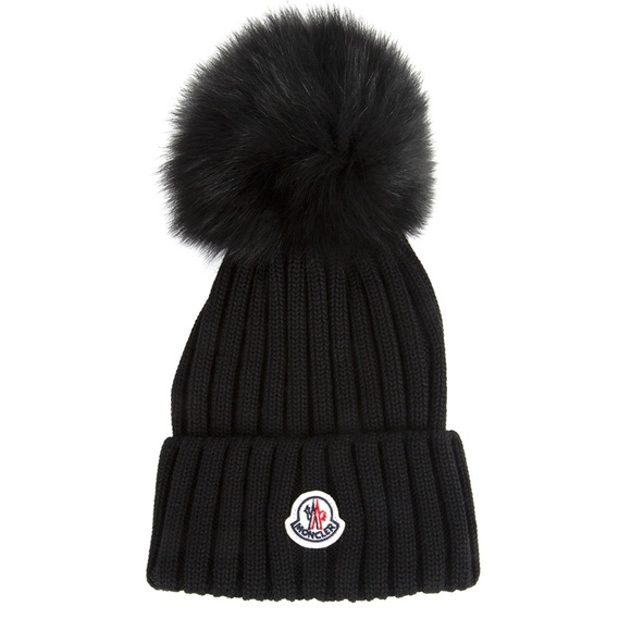 Moncler Accessories - Moncler Black Beanie REAL FUR Pom Pom Hat Authentic